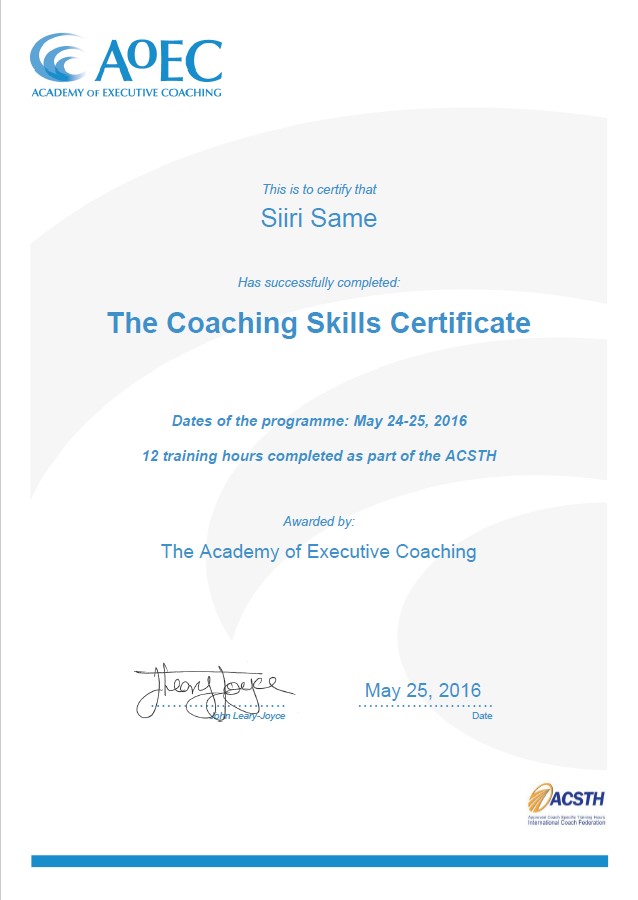 coaching certificate